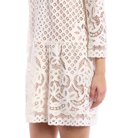 BCBG Laurice Cream / White Floral Florets lace tunic sleeves Embroidery dress - Picture 7 of 14